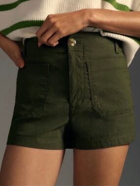 Maeve by Anthropologie The Colette Shorts Dried Fern Size 26 green patch pockets